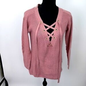 UEC Guess pink large knit oversized v-neck pink sweater XS